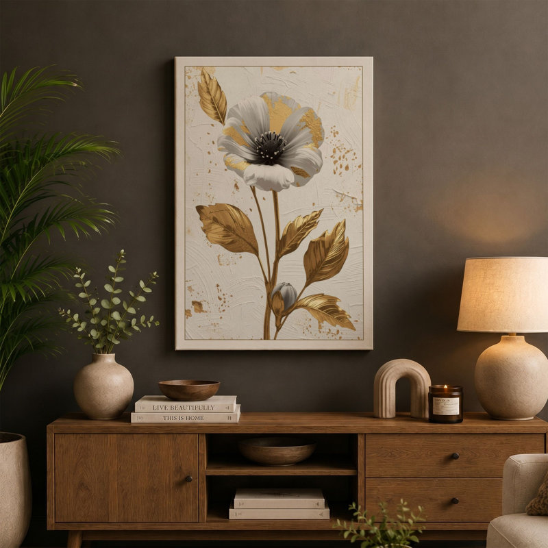 Gilded Bloom Botanical - Wrapped Canvas, 30x20 - 76.2 x 50.8 cm, Terracotta Border