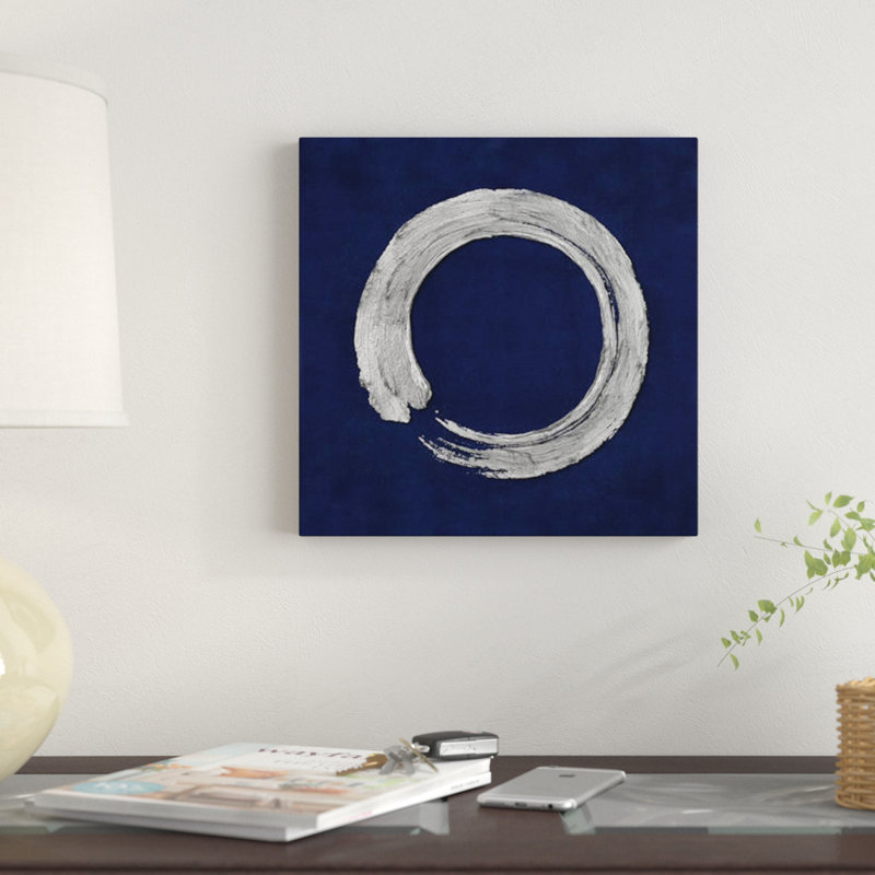 «Silver Zen Circle On Blue I», impression sur toile, H 48 po x l 48 po x P 1,5 po, Pas de tapis, Toile tendue