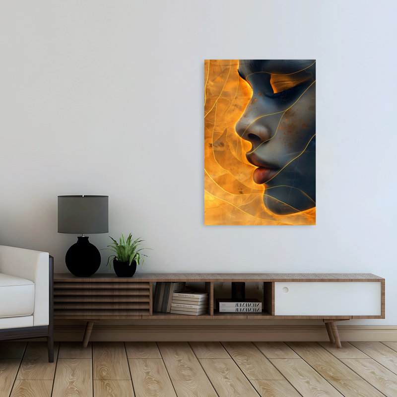 «Serene Golden Profile Elegant Contemporary», art mural, 48" H x 32" W