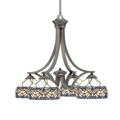 Zilo 4 Light Downlight Chandelier Shown With 7" Royal Merlot Art Glass