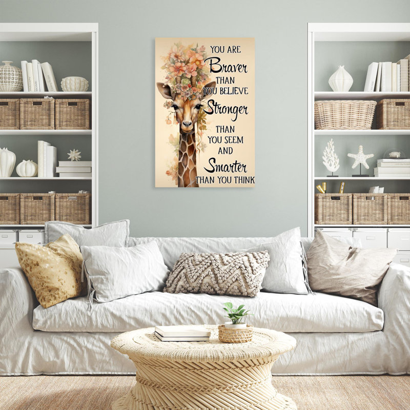 Girafe «You Are Braver», reproduction d'art graphique sur toile tendue, H 20 po x l 16 po x P 1,25 po