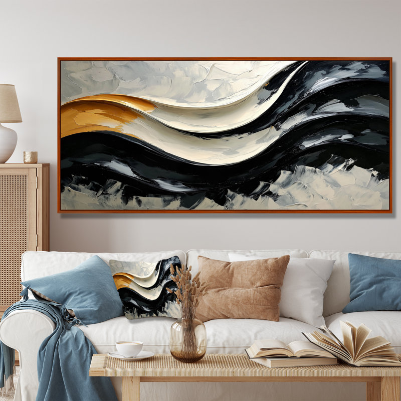 Okko - Abstract Wall Art, Brun, H 28 po x l 60 po, Cadre flottant
