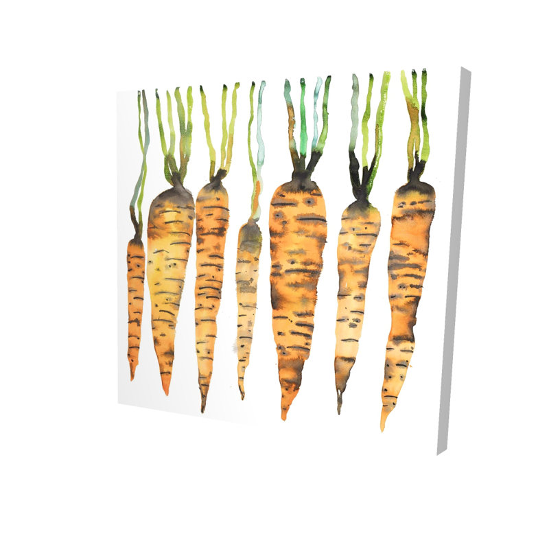 Aquarelle, carottes, toile verte, nourriture de cuisine, décoration intérieure