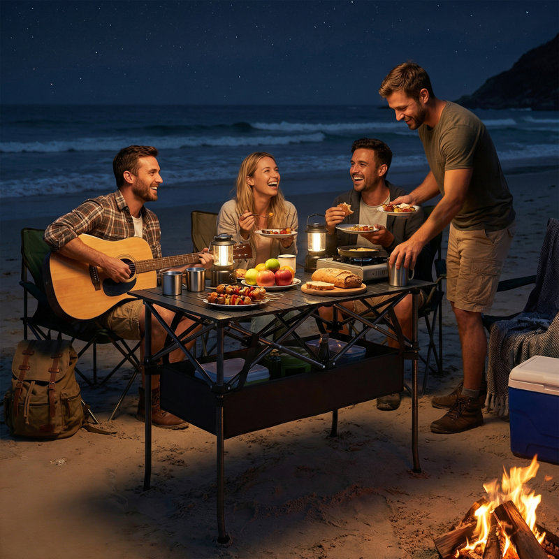 Table de camping pliante de 3 pi avec filet de rangement en filet et sac de transport