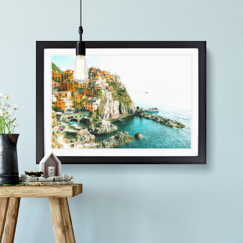 Manarola in Italy - Picture Frame Graphic Art Print, 62cm H x 87cm W x 2cm D, Black Framed