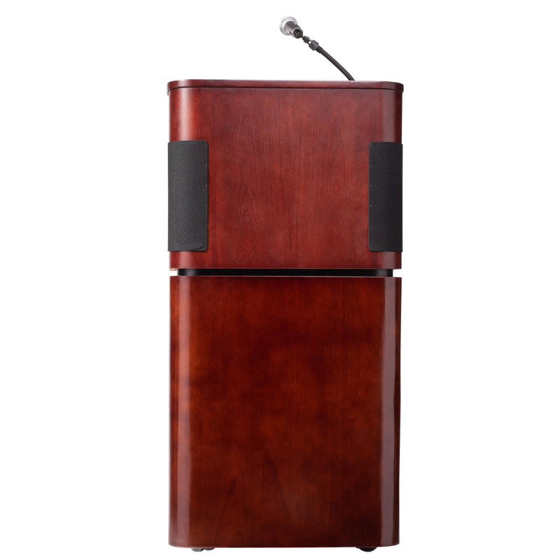 Mahogany Walnut Mobile Lectern with Wireless Microphone System