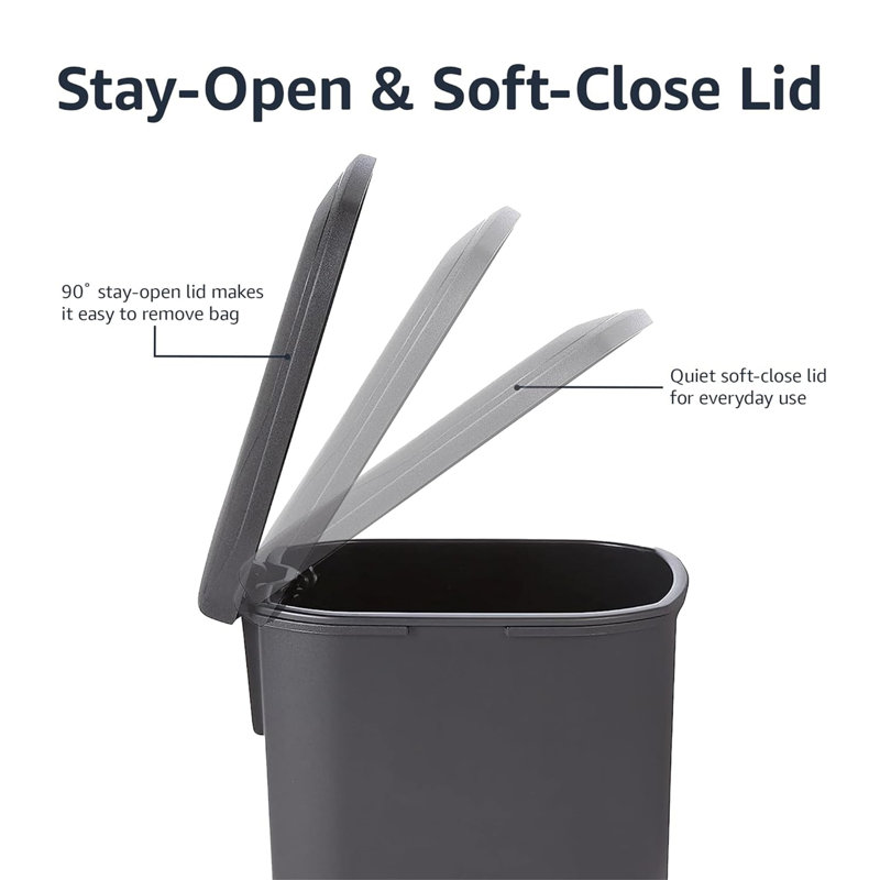 Compact Black Plastic Pedal Trash Can with Soft-Close Lid