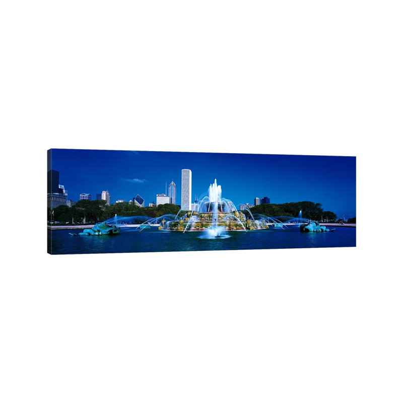 Buckingham Fountain Chicago IL USA 1 Piece Wrapped Canvas Panoramic Wall Art, 121.92 cm H x 40.64 cm W x 1.91 cm D