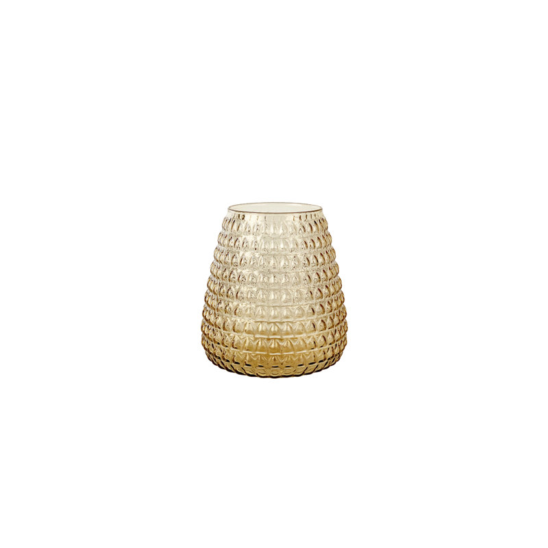 Dim Glass Table Vase 1, 30cm H x 19.5cm W x 19.5cm D, Light Amber