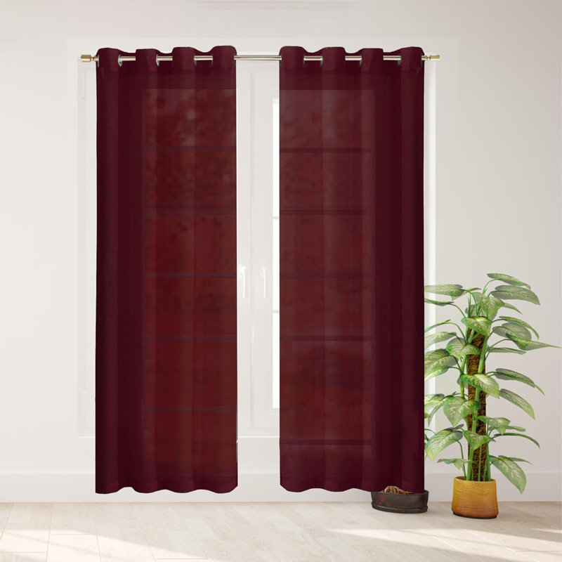 Solid Sheer Curtains for Living Room and Bedroom 110"W x 84"L Window Sheers Window Drapes, Burgundy