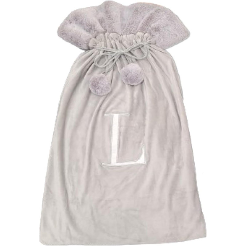 Luxury Christmas Sack with Monogrammed Letter L, Light Grey
