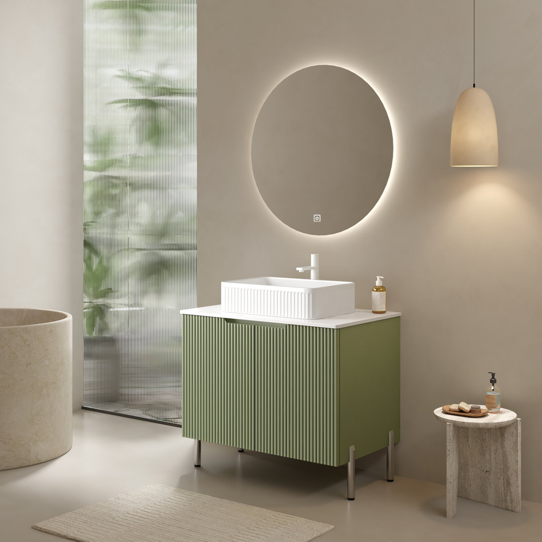 30" Striped Bathroom Vanity With Sink, Freestanding Bathroom Storage Cabinet With 2 Doors, Ceramic Basin And Carrara Sintered Stone Counter Top Wrought Studio™ Sink 