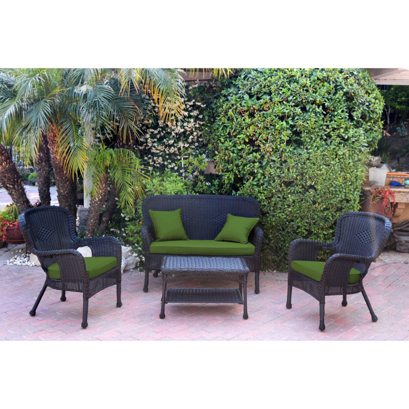 Bellas 4 Piece Sofa Set with Cushions, Hunter Green, Black