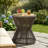 Outdoor Side Table, Dark Grey Rope & Acacia Wood, 18.90" Height, 16.14" Diameter, Elegant Hourglass Design, Weather Resistant, for Patio, Deck, Garden, Balcony-1027757101-1027757096
