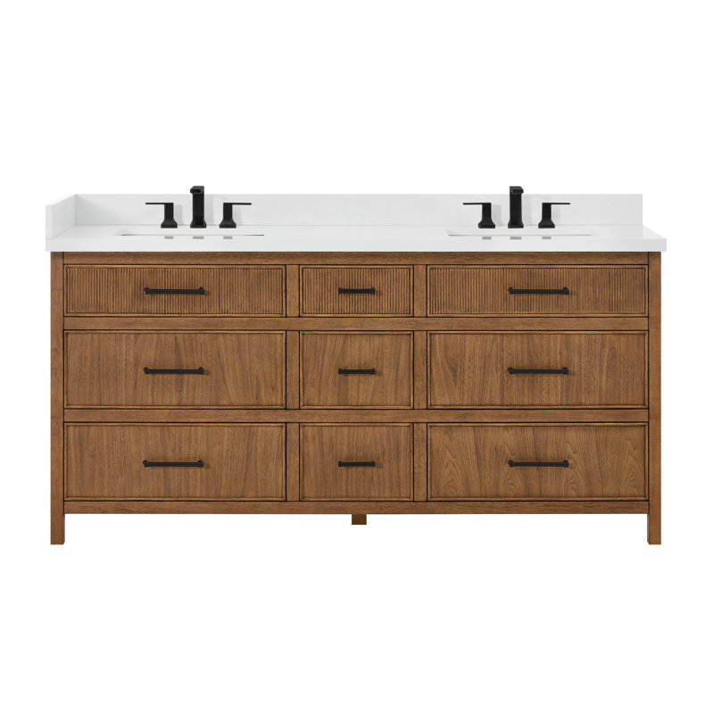 Ensemble de meuble-lavabo double 72 po Isola, Brun, Noir mat, Quartz blanc