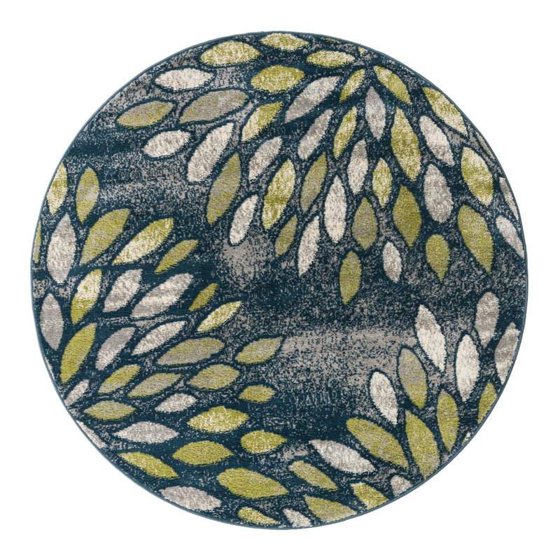 Tapis abstrait Aamia, Rond 5 pi 1 po, Bleu