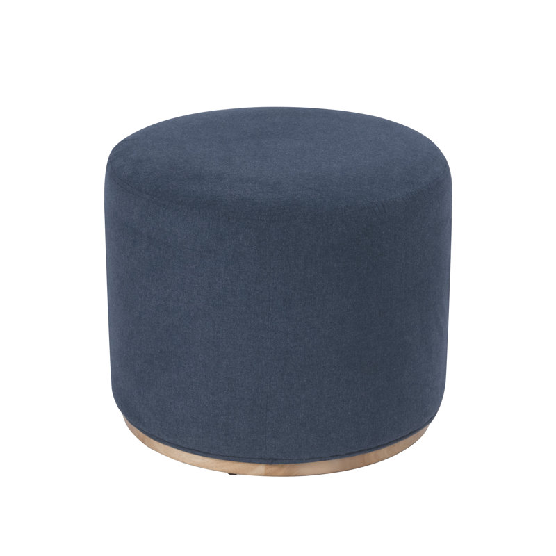 Cloud Ottoman With Wood Base - Cream Boucle With Gray Yarns, Blue Velvet