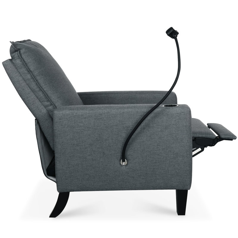 Gray Recliner Chair For Adults - Modern Fabric With Phone Holder & Cup Holder, Adjustable Reclining A Stylish Bedroom And Living Room Adult Relaxing