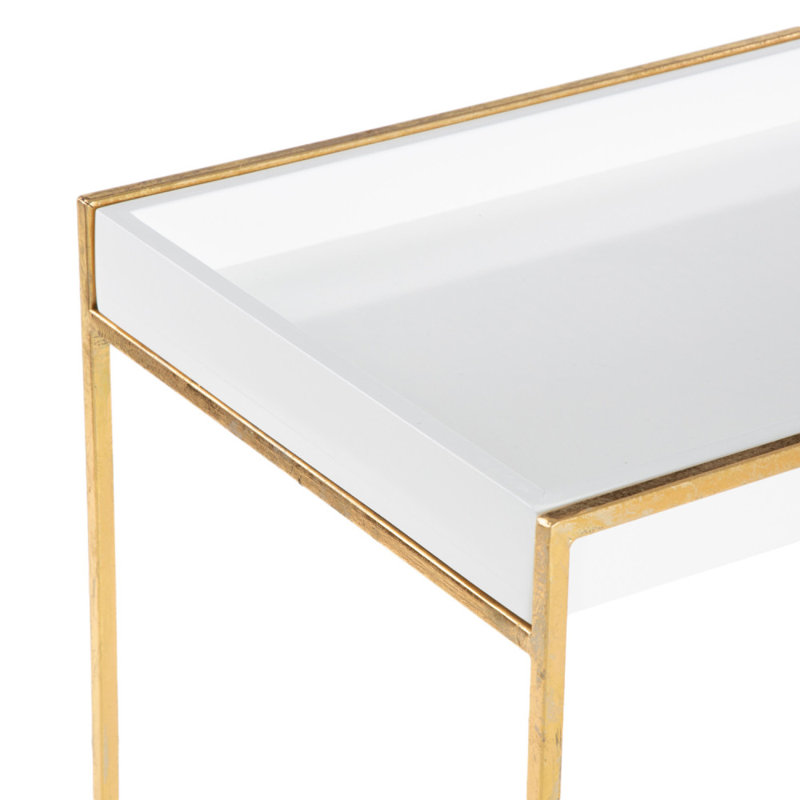 Blaine Wooden Nesting Tray Top Geometric Side End White Accent Table with Gold Metal Legs Set, 23" H x 22" W x 14" D