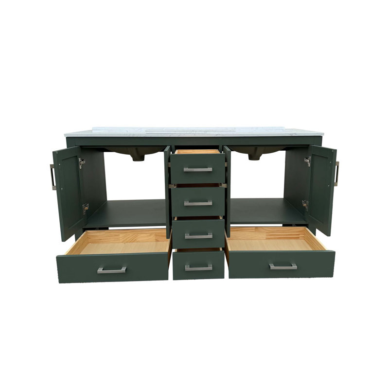 Meuble-lavabo autoportant moderne avec lavabo double, 4 portes, 6 tiroirs et trou pour robinet