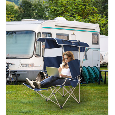 Chaise de camping d'extérieur avec auvent et panneau solaire 30 W, chaise de camping, de plage et de sport portable avec repose-pieds amovible (paquet de 2 bleu)