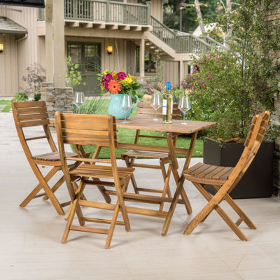 Ensemble de salle à manger d'extérieur en bois 5 pièces Natural