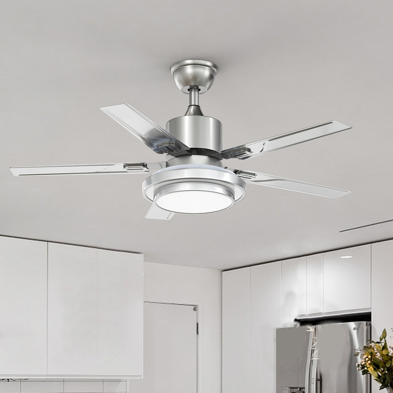 Ventilateur de plafond moderne en acier inoxydable argenté, 52 po de largeur