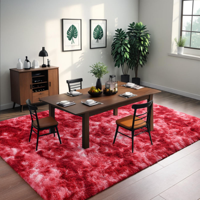 Tapis à poil long Antonije Tie Dye, Rectangulaire 3 pi x 5 pi, Red