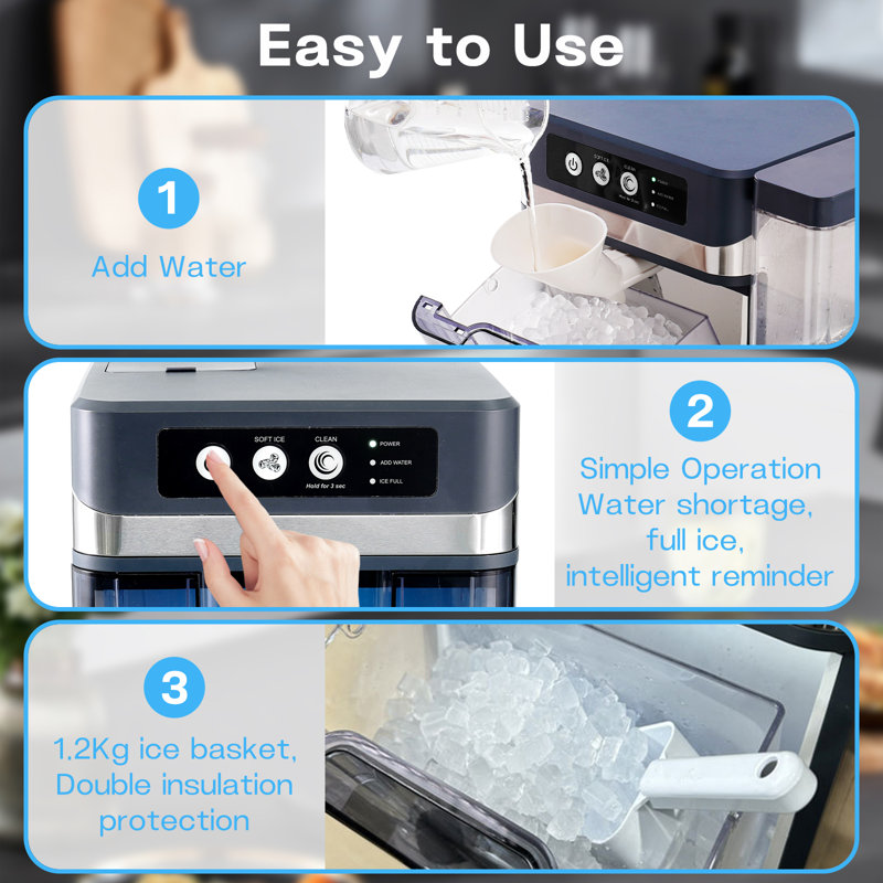 Professional Nugget Ice Maker Countertop ，36LBS/24Hrs ，Chewable Pellet Ice Machine with Self-Cleaning, 