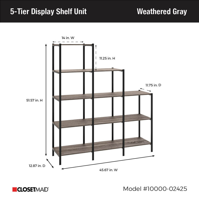 Weathered Gray 5-Tier Ladder Bookcase with Black Metal Frame