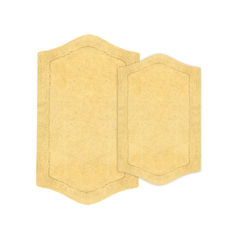 Morissette 100% Cotton Bath Rug, Non-slip, Absorbent, Machine Washable, Quick Dry 2 PCs set (21x34 / 24x40), Yellow