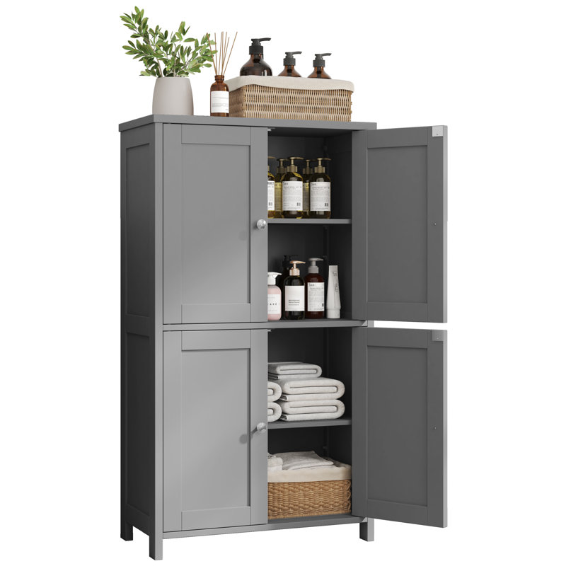 4-Door Storage Cabinet With Adjustable Shelves – Versatile Organizer For Living Room, Kitchen, Bathroom & Entryway, Gray