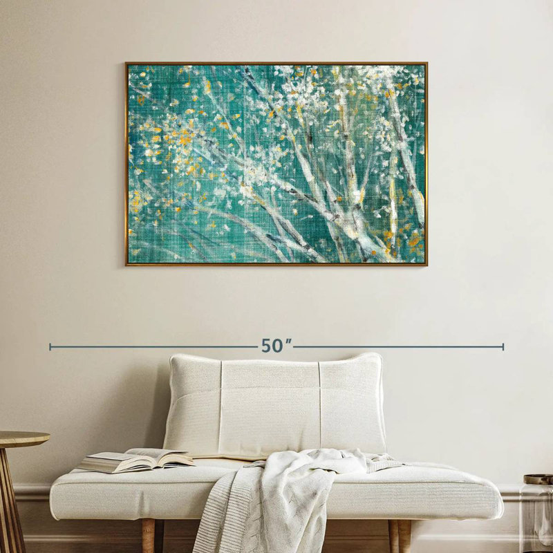 Bouleau bleu II, Cadre flottant doré, 40 po x 27 po