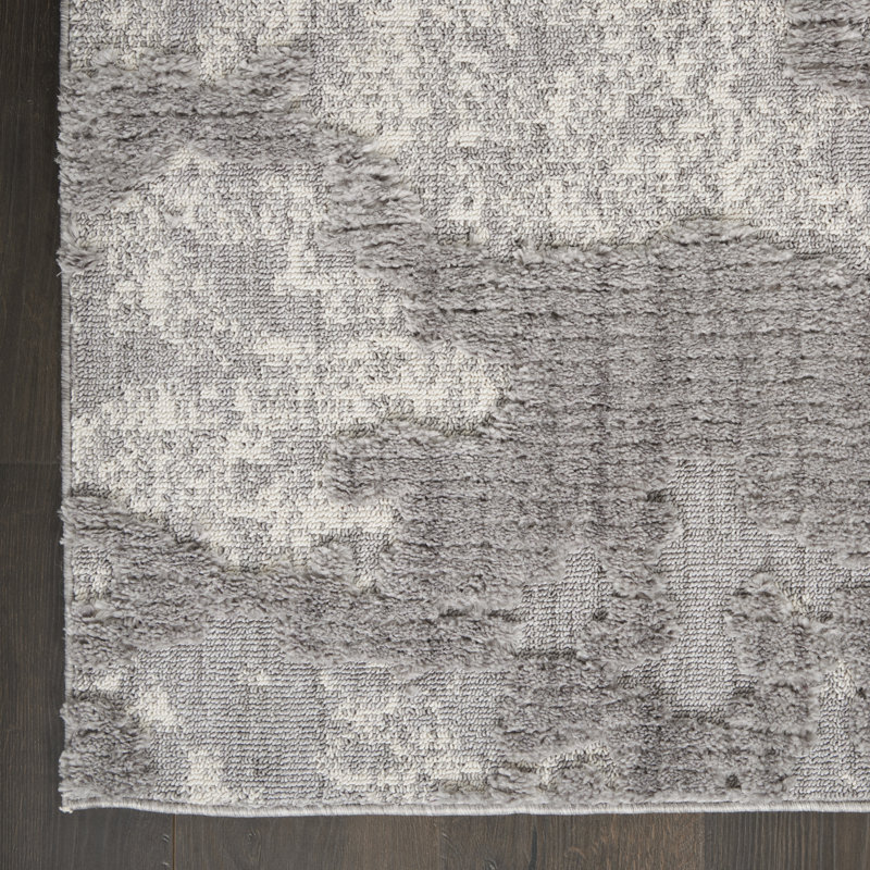 Tapis gris en polyester tissé à la machine, Tapis de couloir 2 pi 2 po x 7 pi 6 po