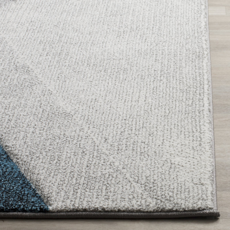 Tapis gris / bleu sarcelle à motif abstrait Vilica, Tapis de couloir 2 pi 3 po x 14 pi