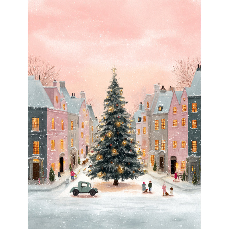 «Winter Village Christmas Tree», art mural sur toile tendue, 12 po x 16 po
