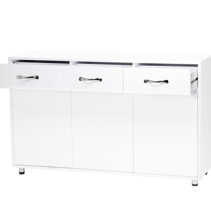Large Capacity Side Table - White With 3 Doors And Superb Painting Quality Sideboard Ample Storage Capacity, Fine Touch