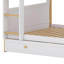Lit superposé en forme de maison avec barrières de sécurité, tablettes de rangement et lit gigogne