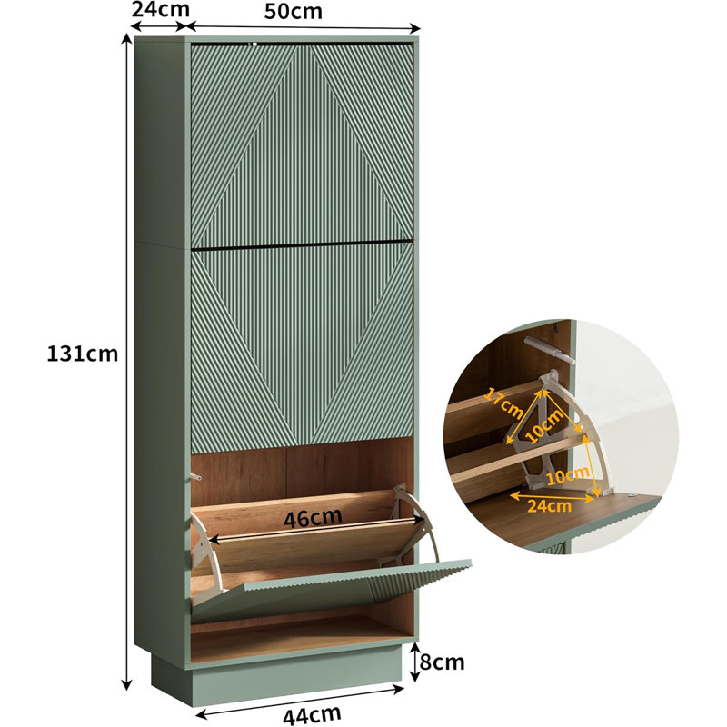 Slim Shoe Cabinet with 3 Flip Drawers
