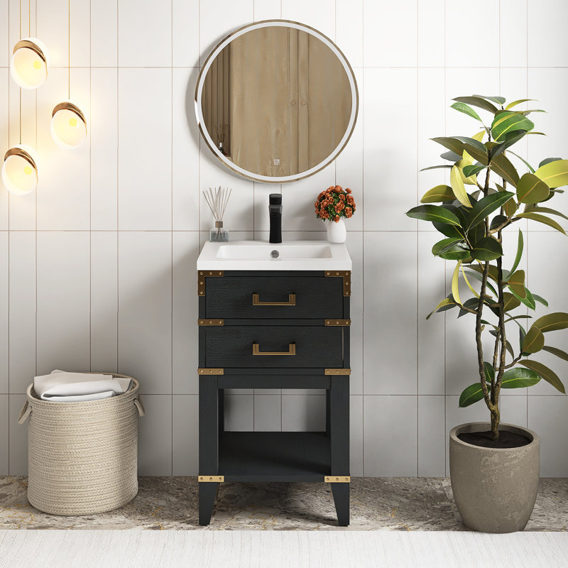 Meuble-lavabo autoportant en contreplaqué 20 po avec plateau blanc, Chêne noir