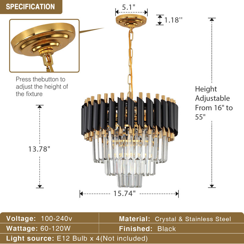 Gulnanj 4 - Light Tiered Chandelier, Black/Gold