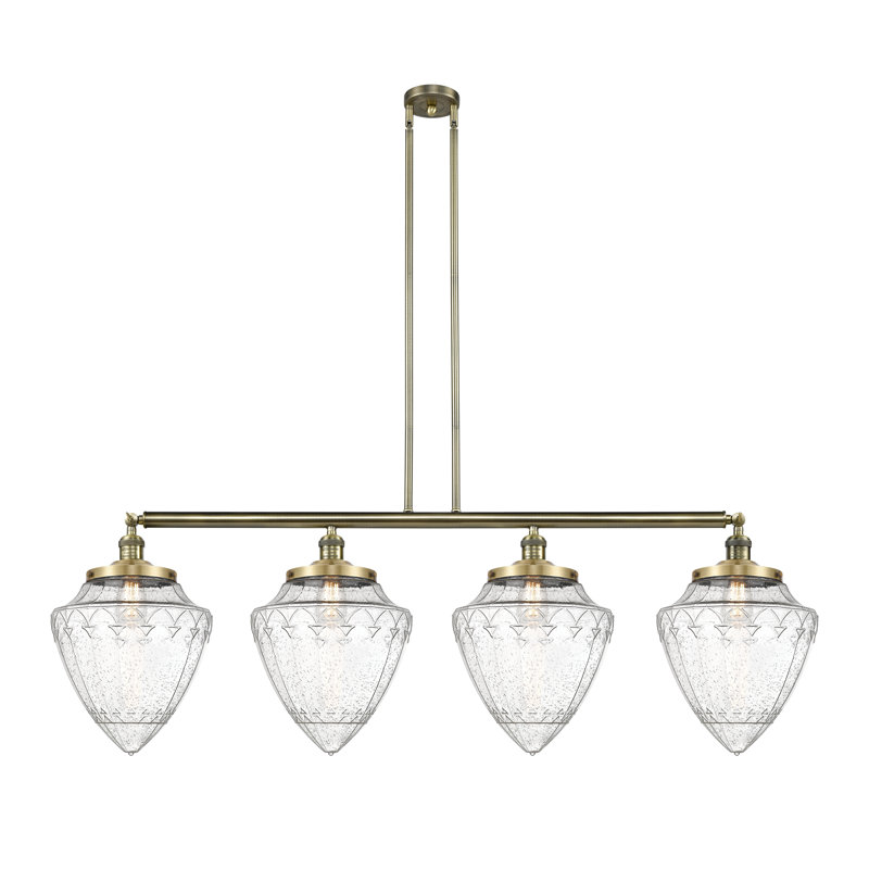 Balle - 4 lumières - 50 pouces - Laiton antique - Tige suspendue - Îlot réglable, Seeded, Seedy, Antique Brass