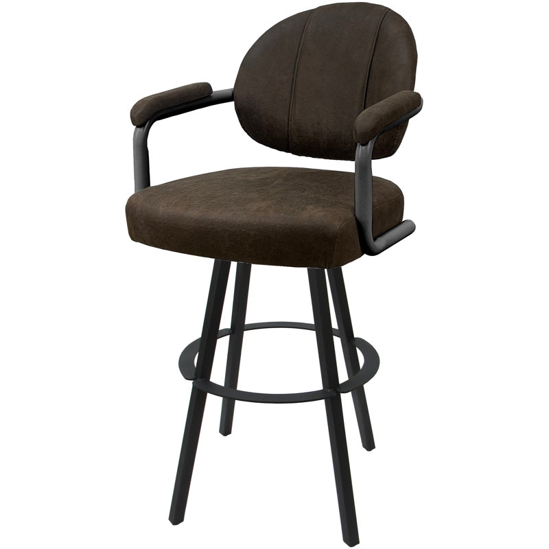 Swivel Upholstered Counter Stool with Metal Frame, Brown Polyester Blend/Gray Frame