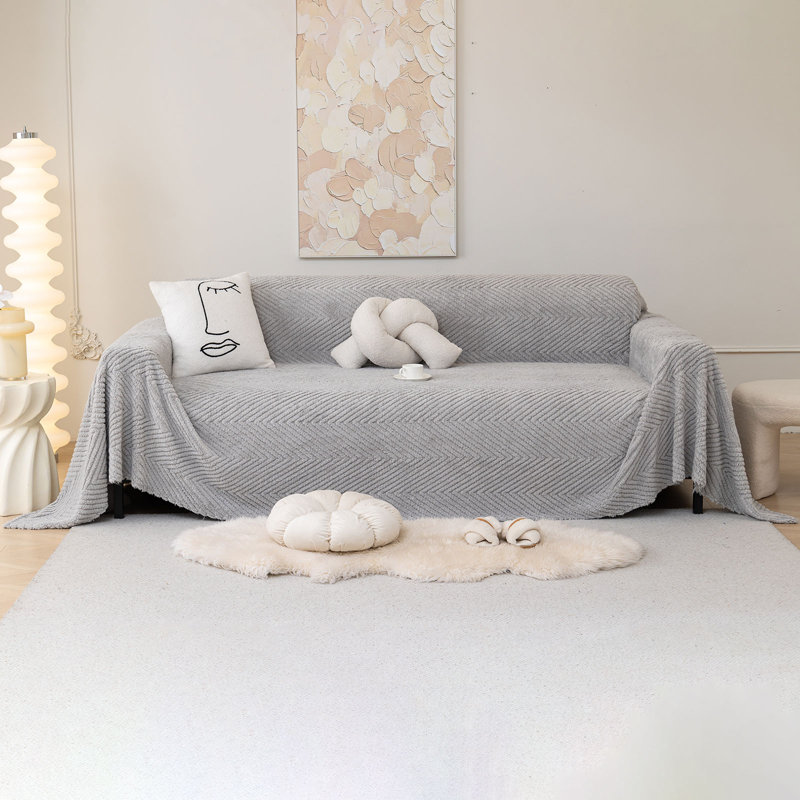 Housse pour canapé en molleton de coton de couleur unie minimaliste, H 71 po x l 134 po x P 0,2 po, Coton gris