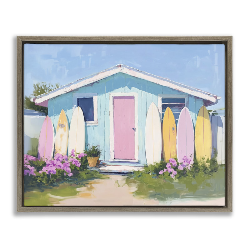 Cabine avec planches flottantes de planches de surf pastel, design par Arlington Prints, H 17 po x l 21 po
