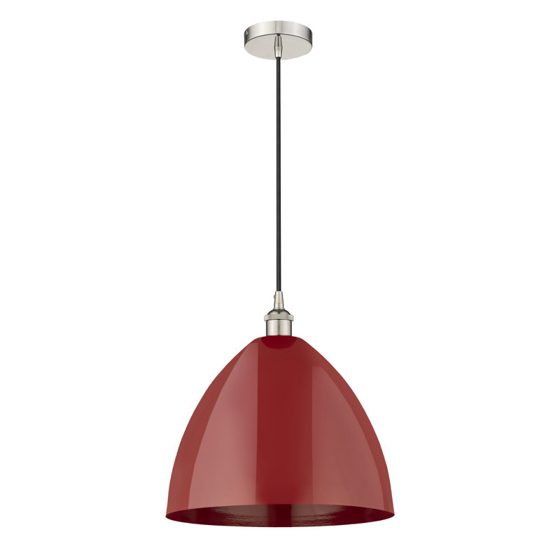Luminaire suspendu conique à 1 lumière Schiavone, Rouge, Nickel poli