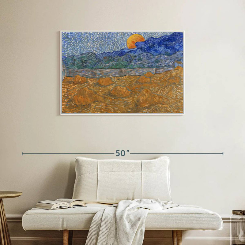 Wheat Sheaves And Rising Moon, Floating Frame White, 37" X 25"
