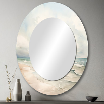 Soft Color Beach Horizon IV - Large Oval Wall Mirror On Metal