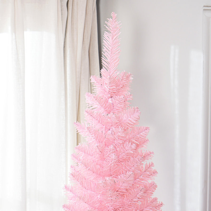 Arbre de Noël rose 8 pi, 618 branches, antidéflagrant, arbre de Noël à assemblage facile, 8 pi