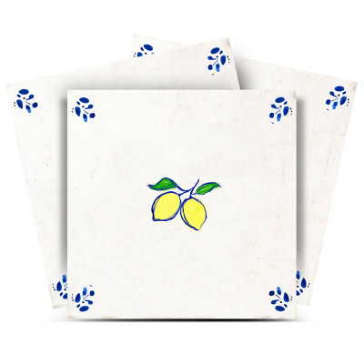 5" x 5" Amalfi Lemon Grove Vintage Mediterranean Blue & Yellow Vinyl Peel and Stick Mosaic Tile